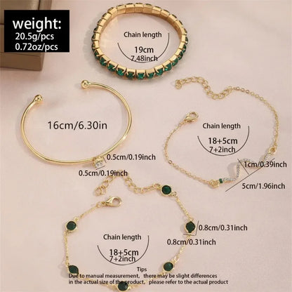 Luckacco 4Pcs/Set Fashion Snake Green Gemstone Bangle Rhinestone Full Metal Bracelets For Women Birthday Party Wedding Jewerly Gifts