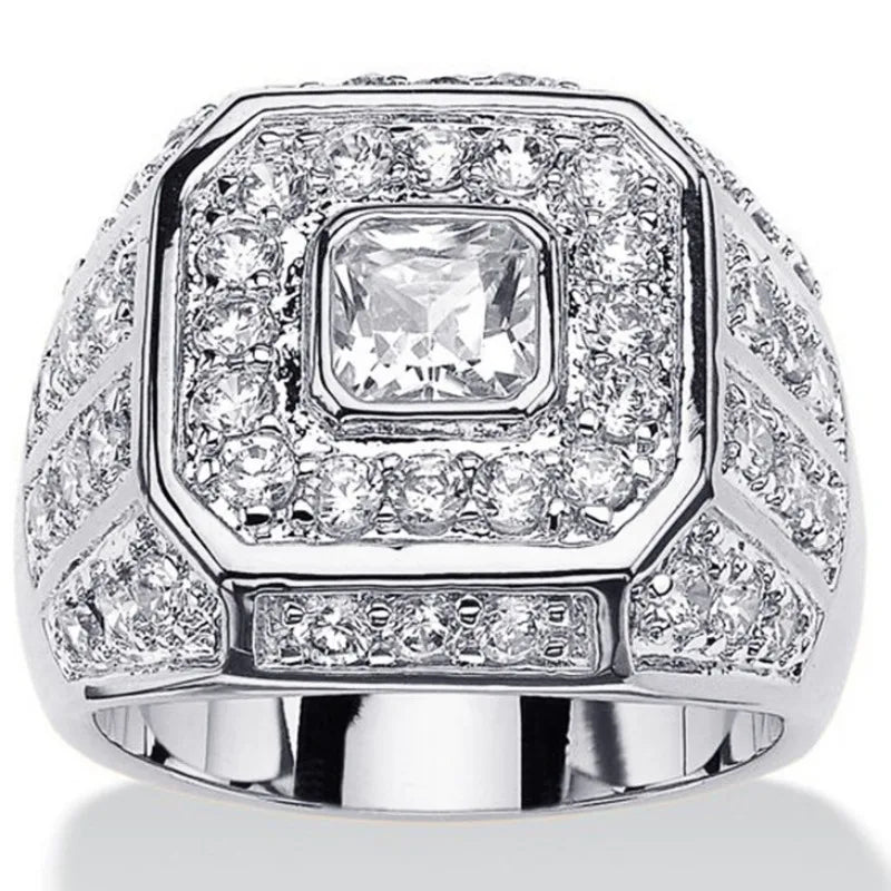 luckacco luxury women rings silver color square round white stone rings party accessories gift