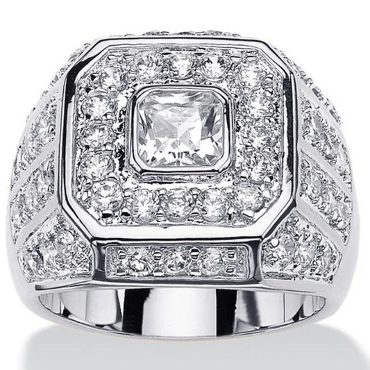Luckacco Luxury Women Rings Silver Color Square Round White Stone Rings Party Accessories Gift