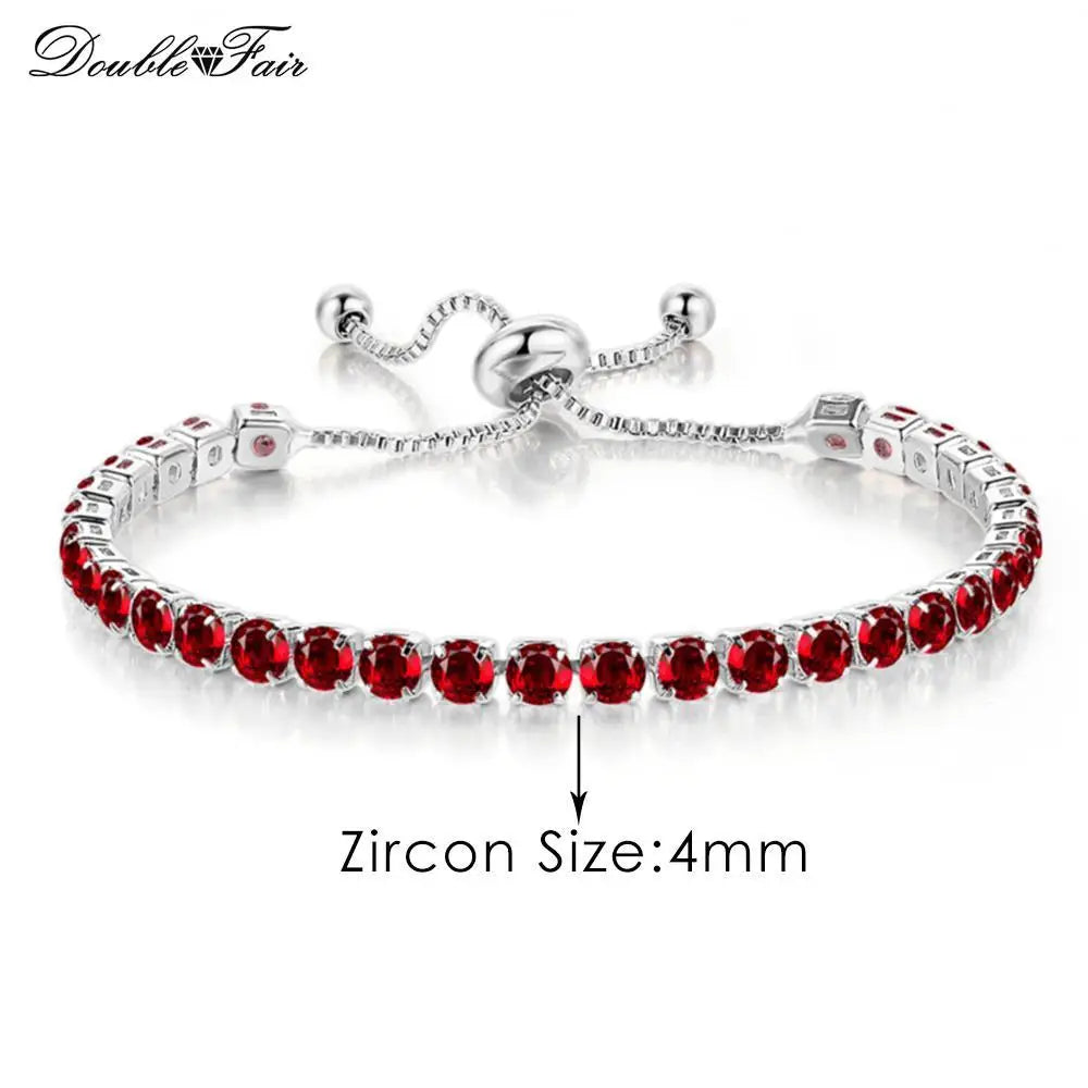 luckacco designer red zirconia short tennis bracelets for women men dazzling crystal adjustable chain on hand party daily gifts jewelry
