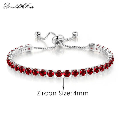 Luckacco Designer Red Zirconia Short Tennis Bracelets for Women Men Dazzling Crystal Adjustable Chain on Hand Party Daily Gifts Jewelry