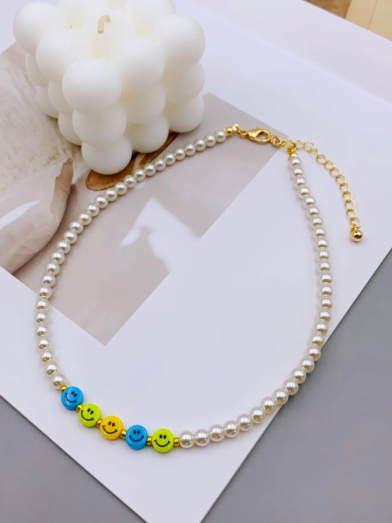 luckacco charming acrylic pearl necklace with colorful smiling beads for women necklace for women