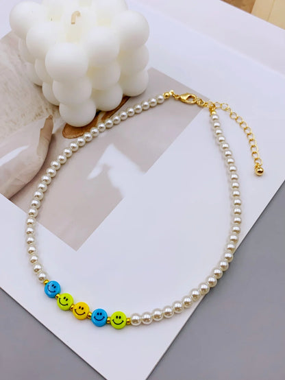 Luckacco Charming Acrylic Pearl Necklace with Colorful Smiling Beads for Women necklace for women