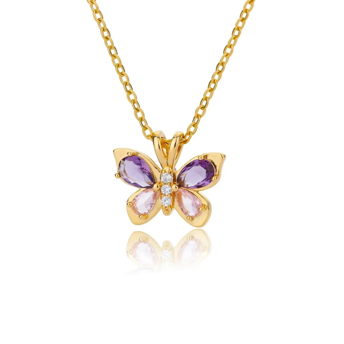 luckacco cute butterfly necklace for women stainless steel crystal purple zircon aesthetic necklaces charms collar choker party jewelry