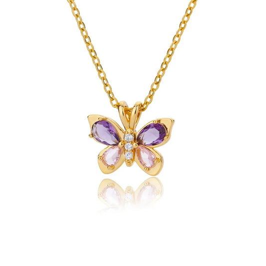Luckacco Cute Butterfly Necklace For Women Stainless Steel Crystal Purple Zircon Aesthetic Necklaces Charms Collar Choker Party Jewelry