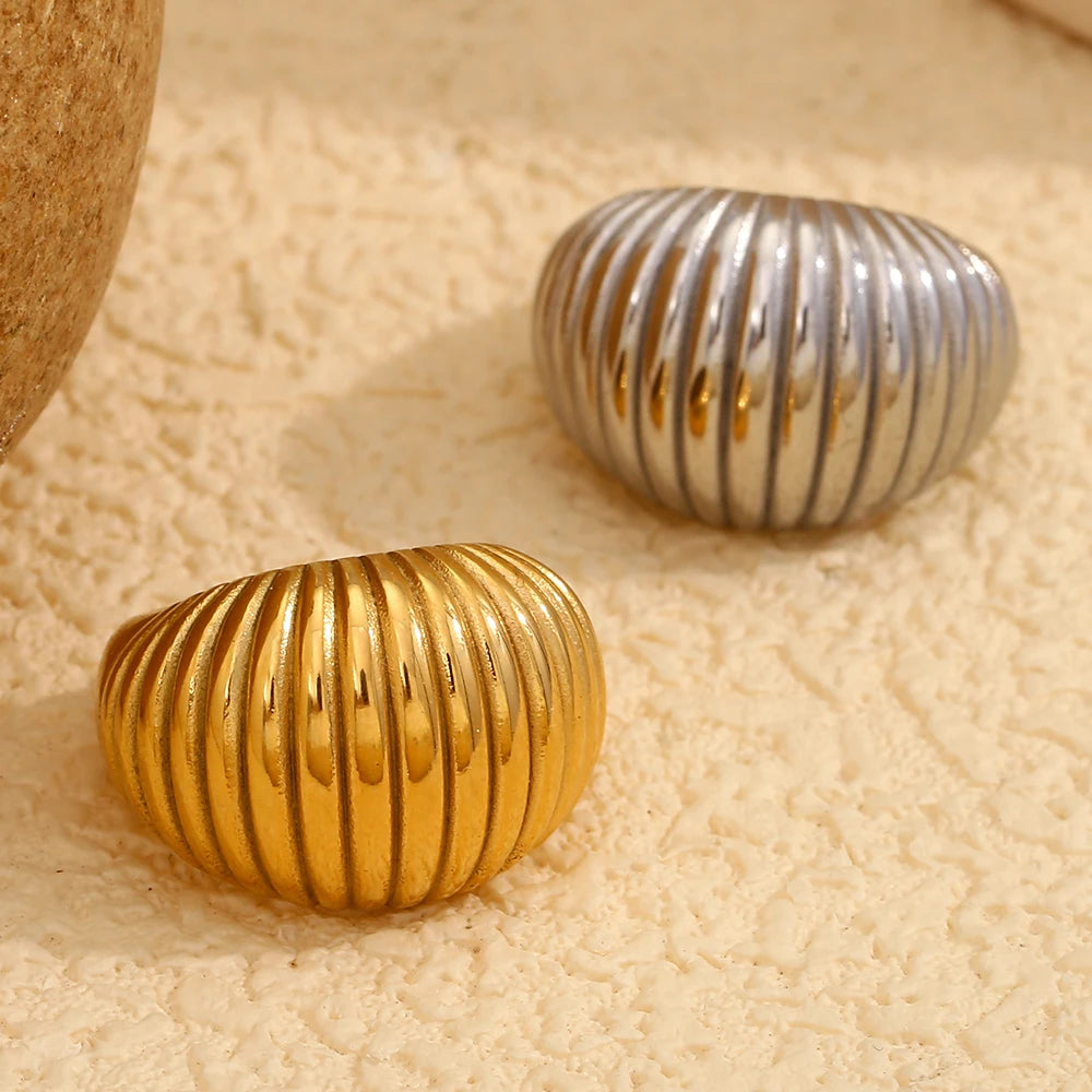 luckacco e.b.belle minimalist style fat bread stripe ring 18k gold plated stainless steel party women fashion jewelry