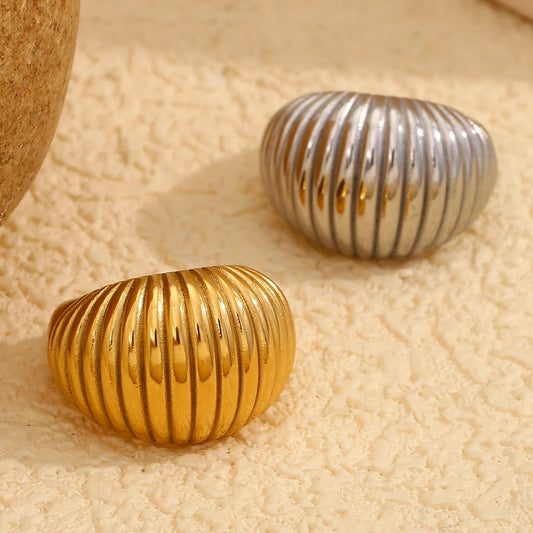 Luckacco E.B.belle Minimalist Style Fat Bread Stripe Ring 18K Gold Plated Stainless Steel Party Women Fashion Jewelry
