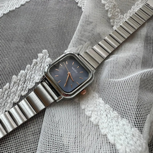 Luckacco Hot Sale Women Quartz Watch Square Dial Stainless Steel Bamboo Strap Casual Fashion Wristwatch Reloj De Mujer