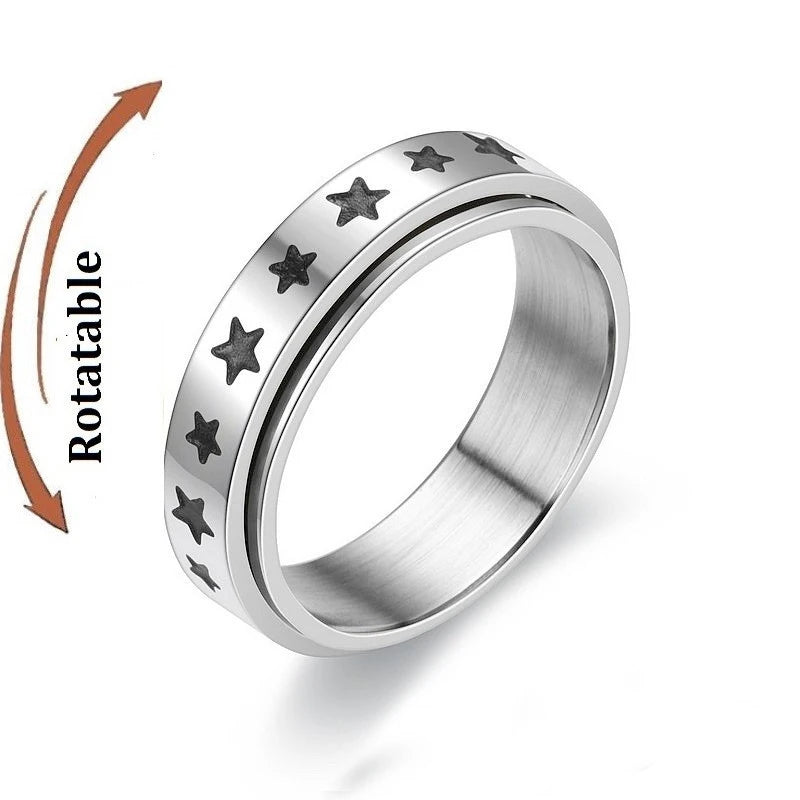 luckacco simple stainless steel anxiety fidget spinner rings for couple rotating anti stress wedding band knuckle ring fashion jewelry