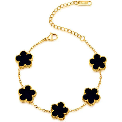 Luckacco 14K Gold Plated Five-leaf Clover Link Bracelets White Black Blue Gold Red Green Lucky Bracelets Jewelry Gifts Trendy for Women