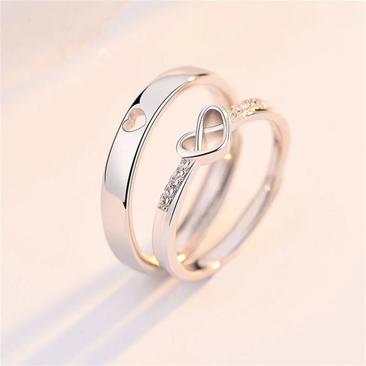 Luckacco 2Pcs Silver Color Luxury Zircon Crown Cross Couple Rings For Lovers Forever Endless Love Wedding Bands Ring Valentines Day Gifts