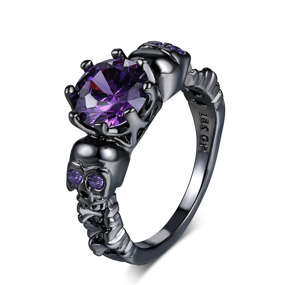 luckacco retro punk skull gothic ring for women men halloween goth black gold color rings accession  fashion jewelry r523