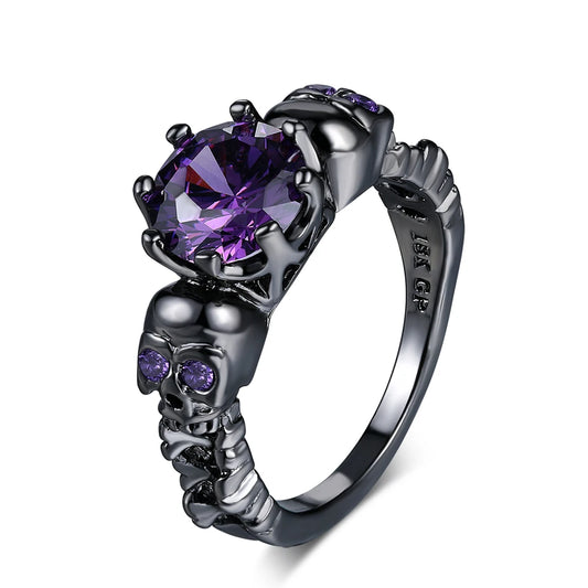 Luckacco Retro Punk Skull Gothic Ring For Women Men Halloween Goth Black Gold Color Rings Accession  Fashion Jewelry R523
