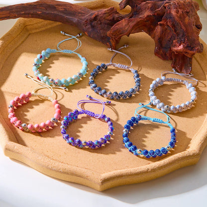 Luckacco Fashion Colorful Natural Stone Beaded Bracelet for Women Braided Bracelet Bohemian Holiday Jewelry Adjustable Gift