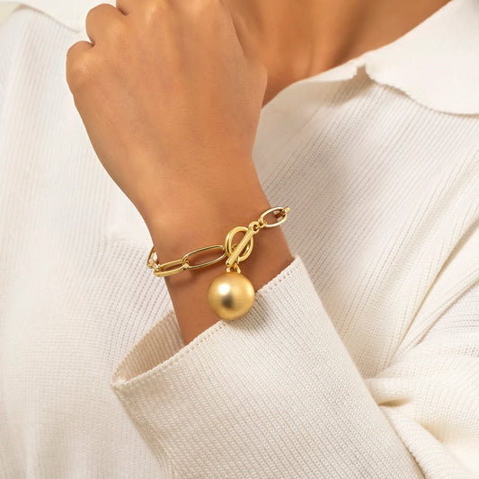 Luckacco Vintage Imitation Pearl Heart OT Buckle Pendant Bracelet for Women Wed Bridal Bead Chain Bangles Couple Hand Jewelry New