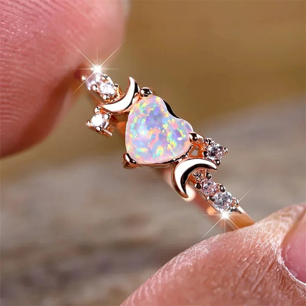 luckacco love heart stone rings for women rose gold silver color wedding band bridal engagement jewelry mother's day gift кольцо женское