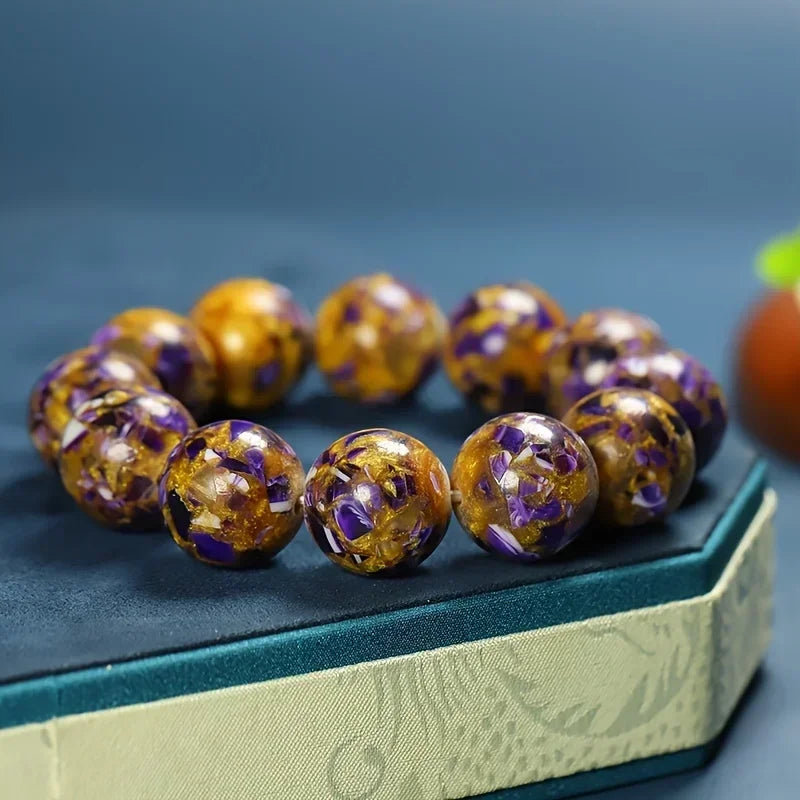luckacco elegant magic amber resin bead bracelet, unisex fashion jewelry