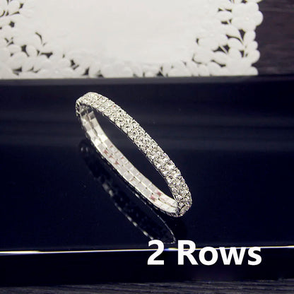 Luckacco Luxury Full White AAA CZ Zircon Crystal Elastic Bracelet Bling Iced Out Rhinestone Women's Bracelet for Women Wedding Jewelry
