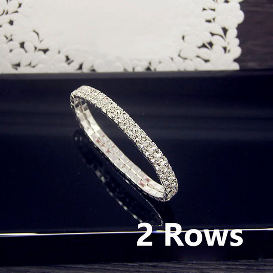 Luckacco Luxury Full White AAA CZ Zircon Crystal Elastic Bracelet Bling Iced Out Rhinestone Women's Bracelet for Women Wedding Jewelry