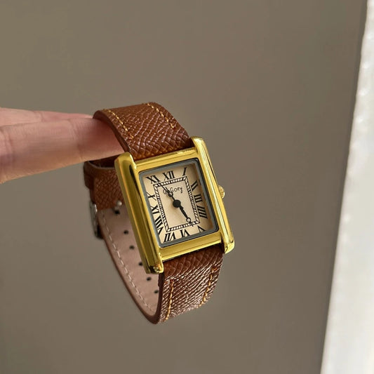 Luckacco Luxury Square Small Watch Retro Womens Girls Quartz Watches Tiny Female Watch for Women Dresses Lady Fashion Gift for Girlfriend