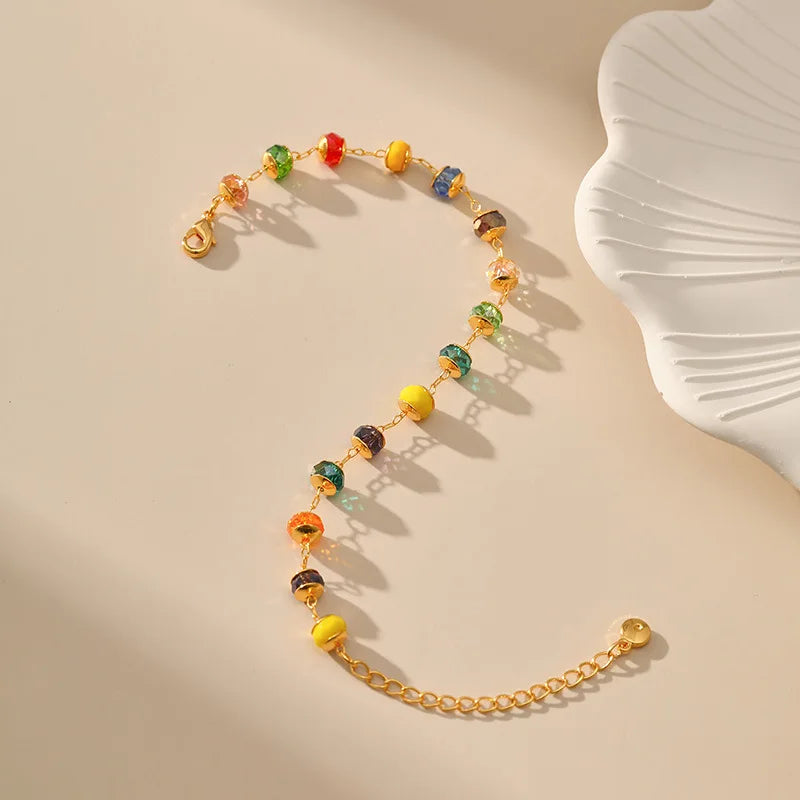 luckacco bohemian multicolour crystal beads bracelet for women 18k gold plated tourism and vacation ethnic style jewelry accessories