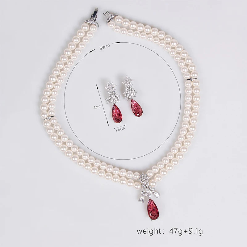 luckacco women's light luxury design imitation pearl water droplet necklace earring set fashionable and versatile niche design sense set