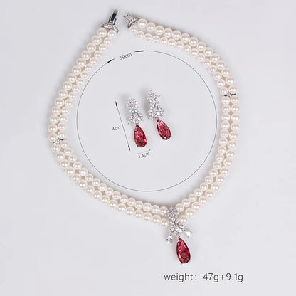 Luckacco Women's Light Luxury Design Imitation Pearl Water Droplet Necklace Earring Set Fashionable And Versatile Niche Design Sense Set