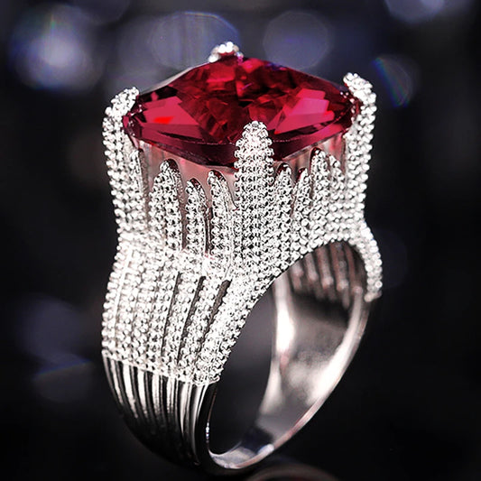 Luckacco daily picks Hyperbole Red Cubic Zirconia Women Rings for Party New 2023 Gorgeous Lady's Accessories Anniversary Gift Fashion Jewelry