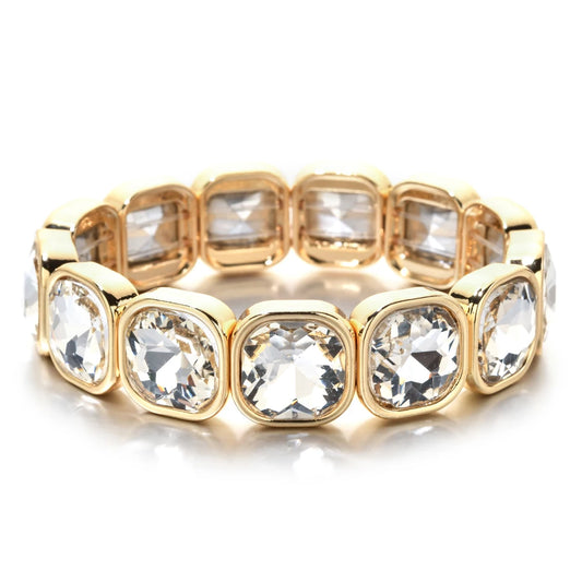 Luckacco Rose Colorful Glass Crystal Elastic Bracelet Enamel Stretch Rhinestone Bangle Tile Bead Bracelet for Women Fashion Jewelry