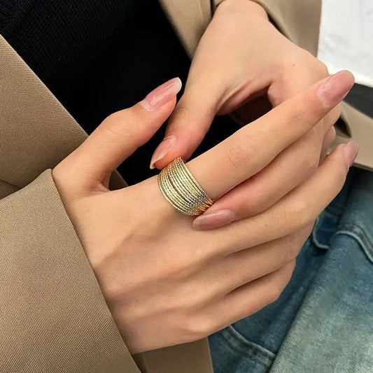 Luckacco Minimalist Silver Color Multilayer Lines Rings For Women Modern Fashion Female Finger-rings Versatile Jewelry Bulk