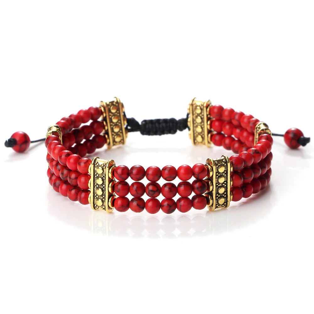 luckacco natural stone beads bracelet 4mm malachite black lava yoga energy hot couple for women men jewelry braided rope knot bangle gift