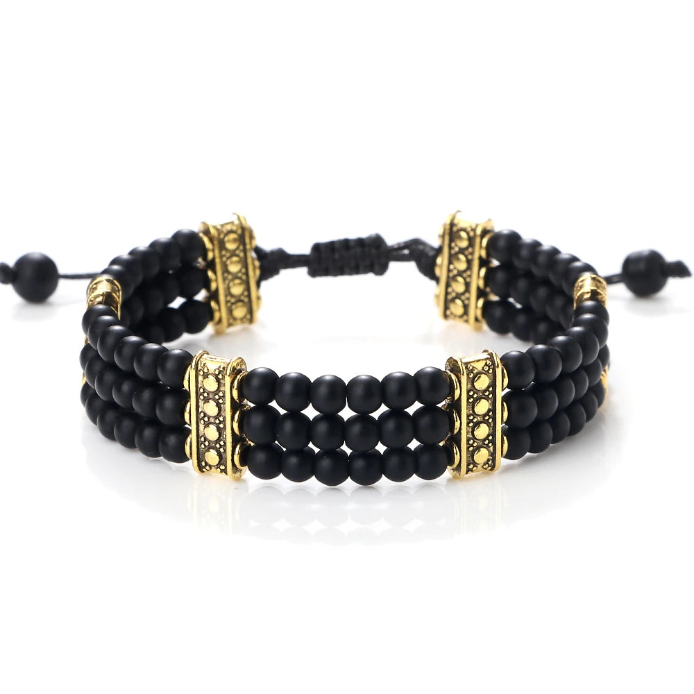 luckacco natural stone beads bracelet 4mm malachite black lava yoga energy hot couple for women men jewelry braided rope knot bangle gift