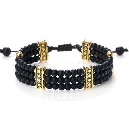 Luckacco Natural Stone Beads Bracelet 4mm Malachite Black Lava Yoga Energy Hot Couple For Women Men Jewelry Braided Rope Knot Bangle Gift