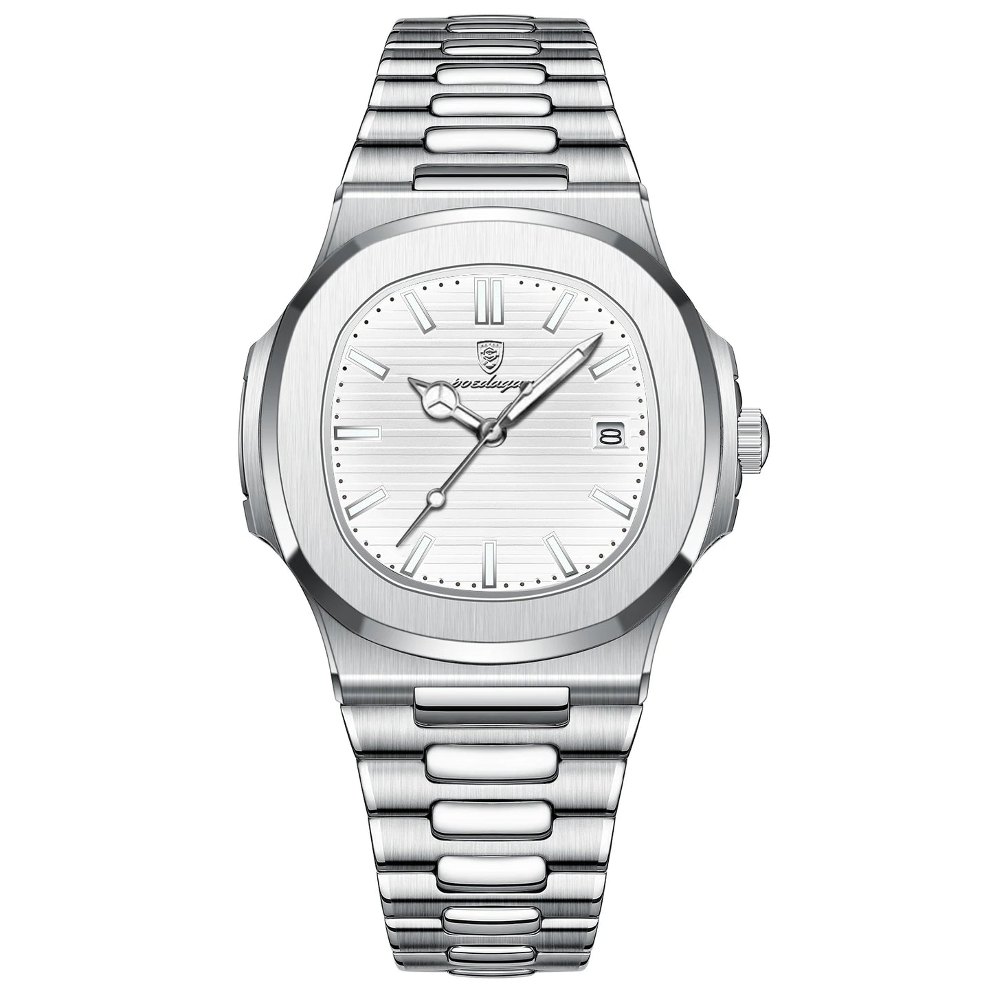 luckacco poedagar luxury casual watch top brand fashion square dial stainless steel calendar luminous waterproof men watch male clock+box