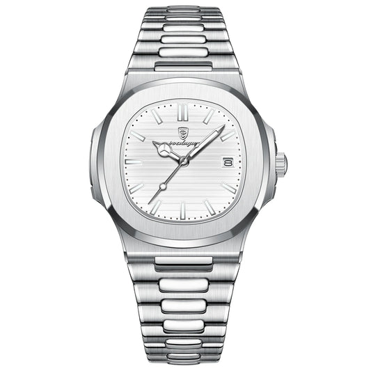 Luckacco POEDAGAR Luxury Casual Watch Top Brand Fashion Square Dial Stainless Steel Calendar Luminous Waterproof Men Watch Male Clock+Box