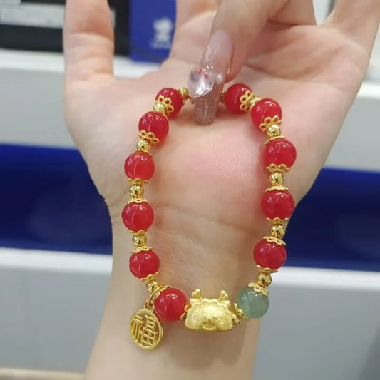 Luckacco 2024 Chinese Style Zodiac Dragon Bracelet For Women Men Brings Wealth Health and Good Luck Red Beaded Couple Bracelet Jewelry Gi