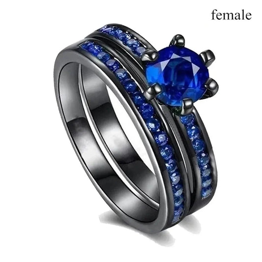 Luckacco Fashion Couple Rings Charm Purple Rhinestones CZ Women Rings Set Trendy Men Stainless Steel Zirconia Ring Wedding Band Jewelry