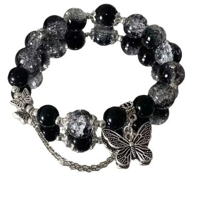 Luckacco Fashion Chinese Style Feather Butterfly Pendant Beaded Bracelet For Girls Women Light Luxury Jewelry Accessories Gift