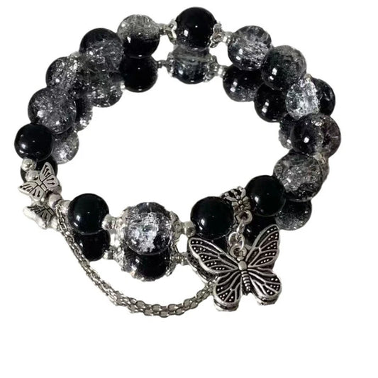 Luckacco Fashion Chinese Style Feather Butterfly Pendant Beaded Bracelet For Girls Women Light Luxury Jewelry Accessories Gift