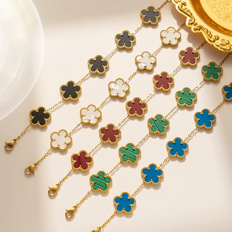 luckacco classic luxury stainless steel bracelet ladies adjustable five flower bracelets for women new fashion party jewelry gifts clover
