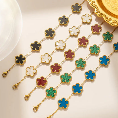 Luckacco Classic Luxury Stainless Steel Bracelet Ladies Adjustable Five Flower Bracelets for Women New Fashion Party Jewelry Gifts Clover
