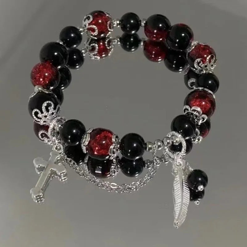 luckacco vintage black beaded tassel bracelets for women men new chinese ethnic style moon handmade beads bracelets jewelry party gifts