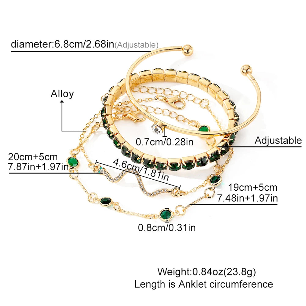 luckacco 4pcs/set fashionable snake imitation gemstone bangle rhinestone full metal bracelet set for women's jewelry birthday party gifts