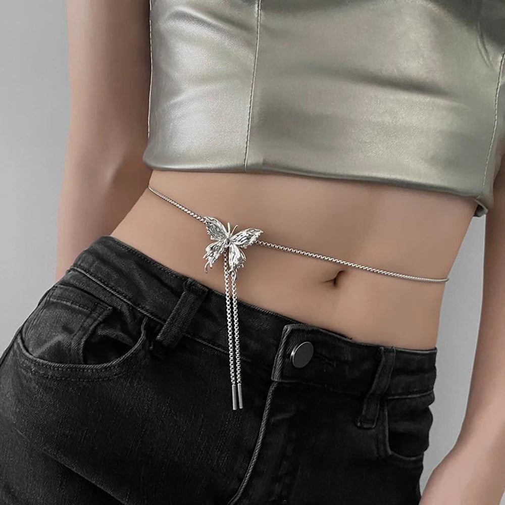 luckacco gothic black butterfly necklace for women silver color butterfly pendant adjustable snake bone chain punk hiphop jewelry party