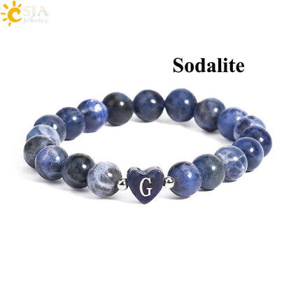 Luckacco 26 Letter A-Z Initial Heart Shape Crystal Bracelets Real Natural Stone Beads Amethysts Obsidian Sodalite Bracelet for Lover H283