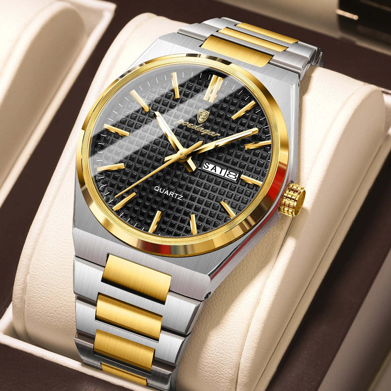 luckacco poedagar luxury men watch date week waterproof luminous stainless steel watch for man casual quartz men's watches male sport+box