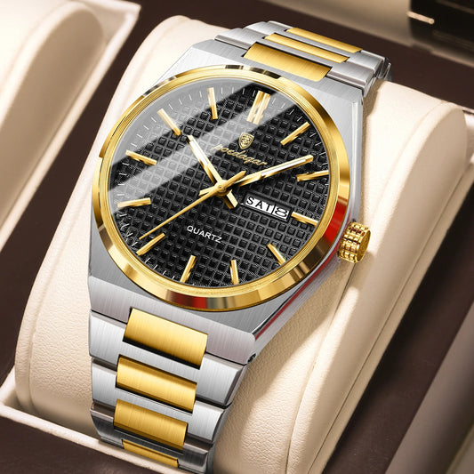 Luckacco POEDAGAR Luxury Men Watch Date Week Waterproof Luminous Stainless Steel Watch For Man Casual Quartz Men's Watches Male Sport+Box