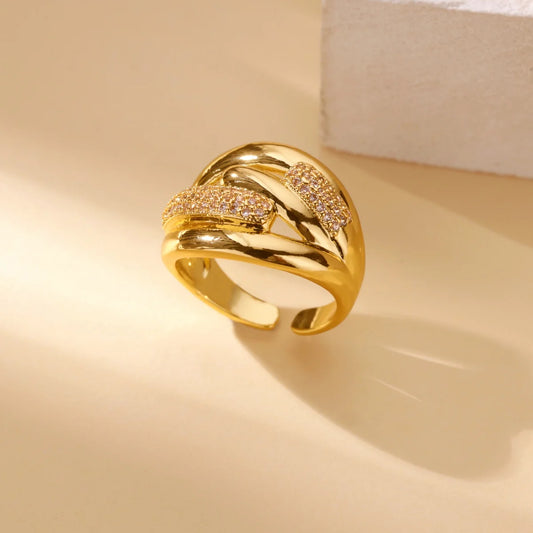 Luckacco Luxury Zircon Geometric Rings for Women Gold Color Adjustable  Stainless Steel Heart Flower Ring Wedding Fashion Jewelry Gift