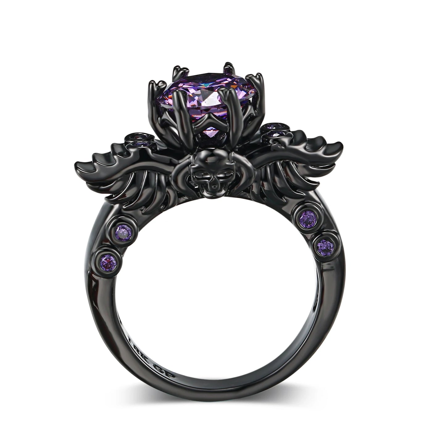 luckacco retro punk skull gothic ring for women men halloween goth black gold color rings accession  fashion jewelry r523