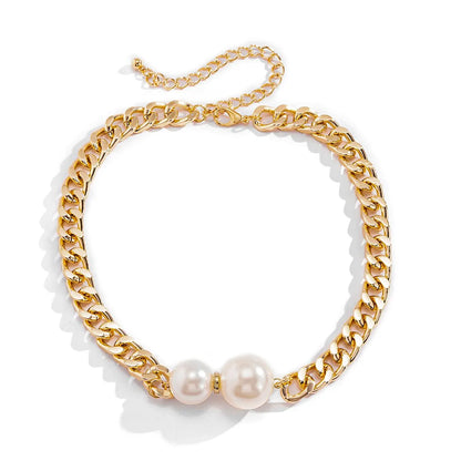 Luckacco Vintage Punk Cuban Chains Necklaces Women Gothic Imitation-Pearl Pendant Necklace Girl Chokers Fashion Accessories Jewellery